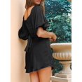 thumbnail image 6 of Womens Summer Dresses Square Neck Tie Back Lantern Sleeve Ruffle A-Line Casual Dress Black S, 6 of 8