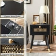 thumbnail image 3 of Hyxoo Mid Century Modern End Table with Charging Station - Small Side Table Nightstand with USB Ports & Outlets, Storage Drawer & Open Shelf, Black Wood Furniture for Living Room,Office,Black, 3 of 7