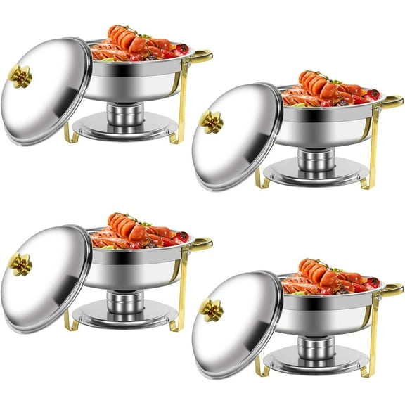 PRIJESSE 6QT Chafing Dish Buffet Set, Gold Stainless Steel Chafers and Buffet Warmers Sets with Lid for Catering Events Weddings Banquets 4 Pack