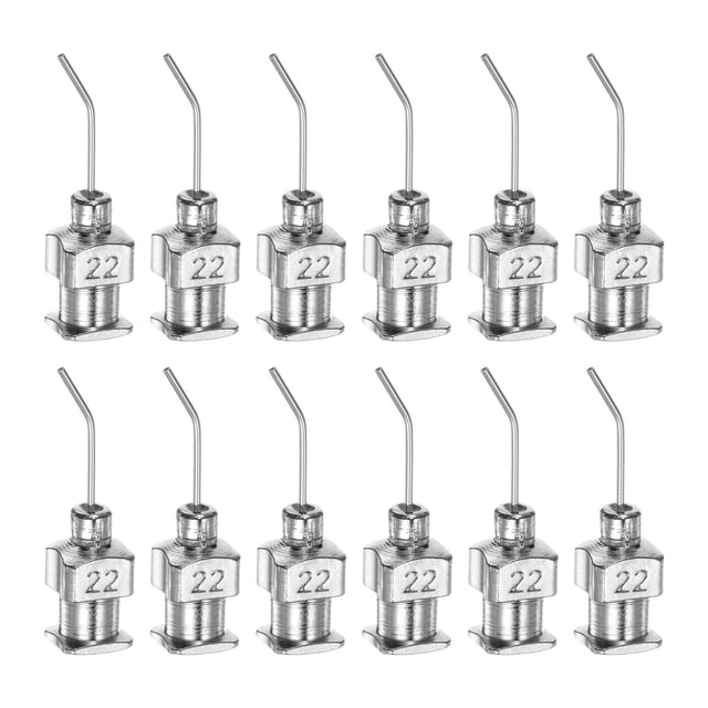 12uds Dispensadoras Agujas, 22 Calibre 1/2" Inoxidable Acero Romo Punta 45 Grados Dobladas Dispensadoras Agujas para Tinta Cartuchos, Pegamento, Jeringas, Carpintería