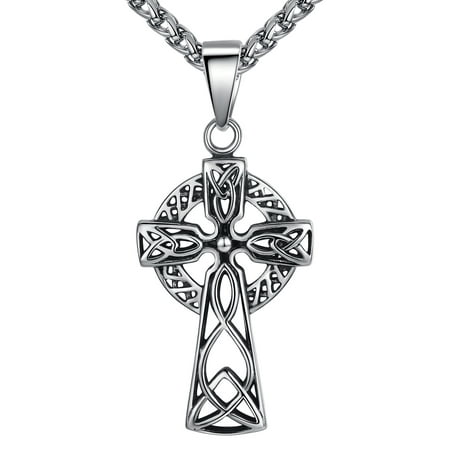- Stainless Steel Filigree Celtic Cross Irish Knot Men Women Pendant Necklace