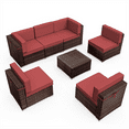 thumbnail image 2 of Amopatio 7 Pieces Patio Conversation Set, Outdoor Sectional PE Rattan Wicker Furniture Seat,Red, 2 of 7