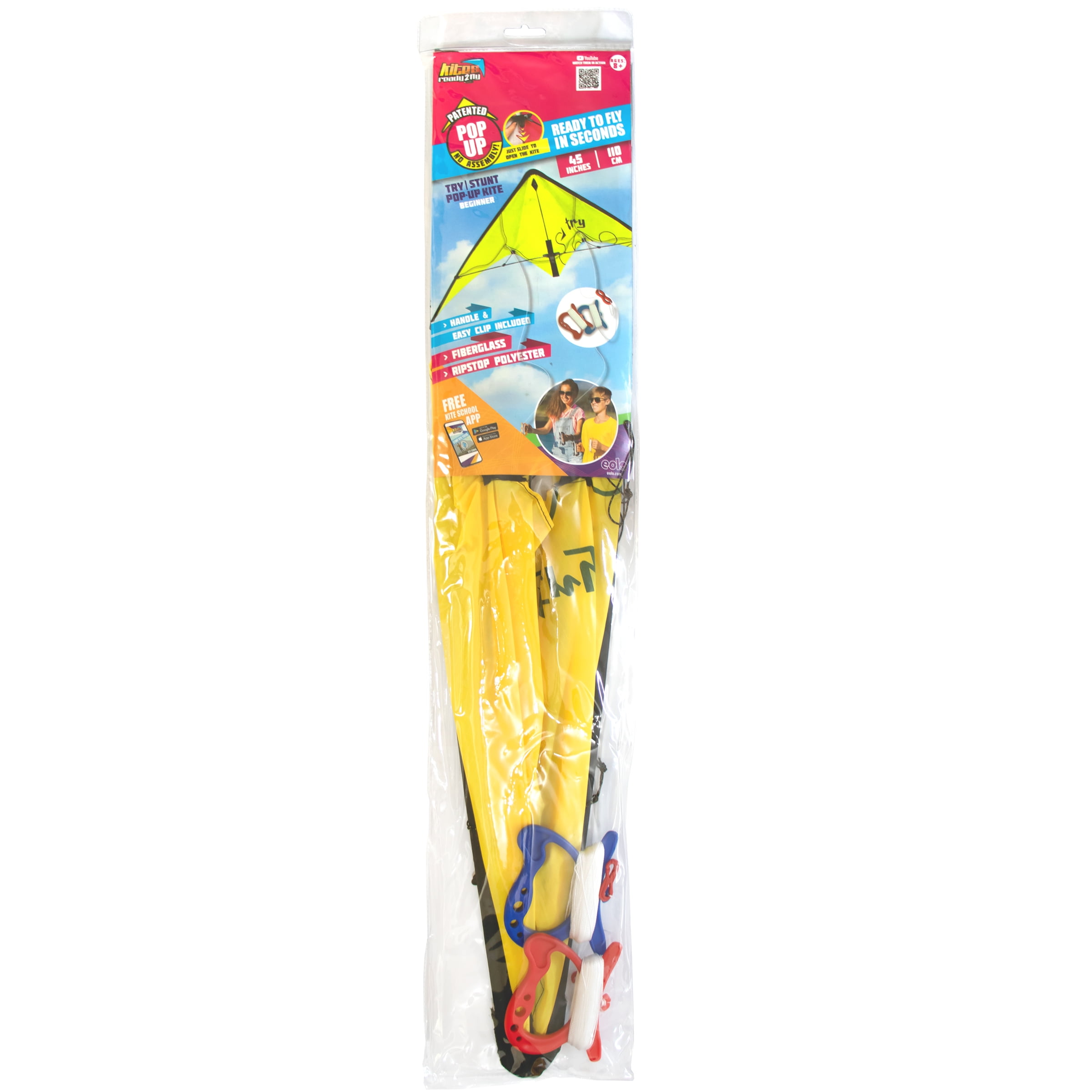 EOLO KITES Ready2Fly 45 in POP UP Yellow Stunt Kite with Sport Bag!  Ages 8+