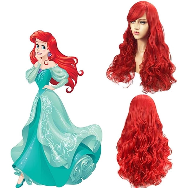 Peluca de sirena de pelo largo y rizado rojo para niños, peluca de Cosplay, peluca sintética Natural resistente al calor para mujeres, adecuada para fiesta de Halloween
