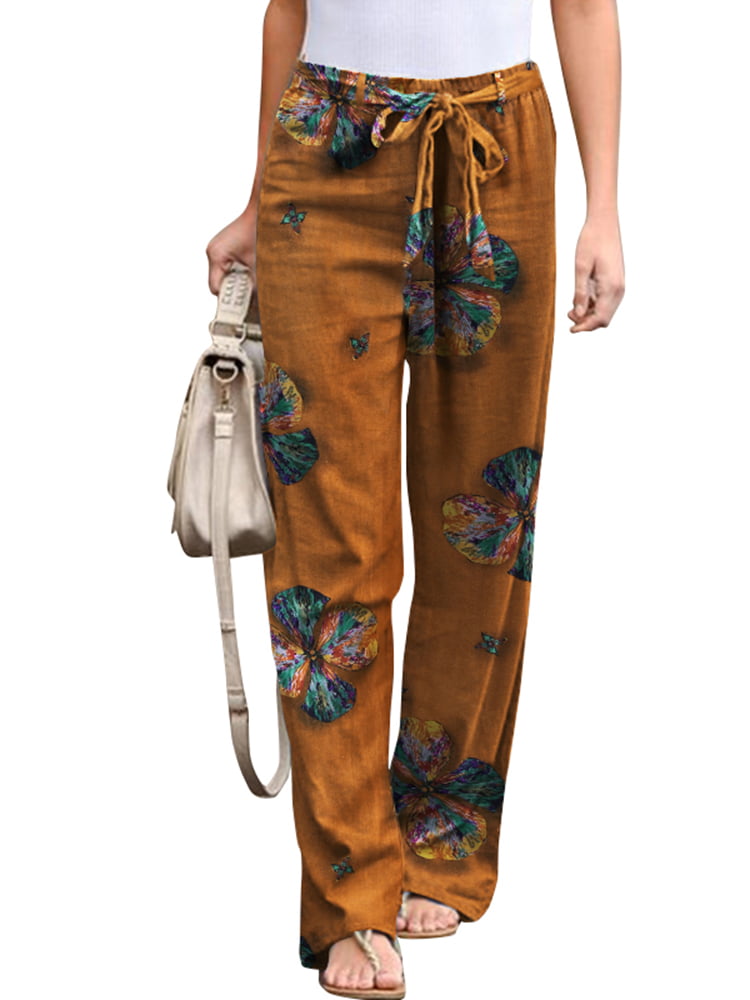 Patch Trousers Elastic Straight Loose Lounge Casual Printed Funky Hippie Pants 