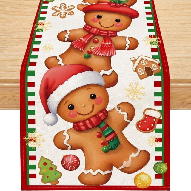 Christmas Table Runner, Gingerbread Christmas Decorations Sweet Christmas Runner for Table Seasonal Winter Holiday Decor for Indoor Outdoor Party Dining Table (13'''' x 72'''')