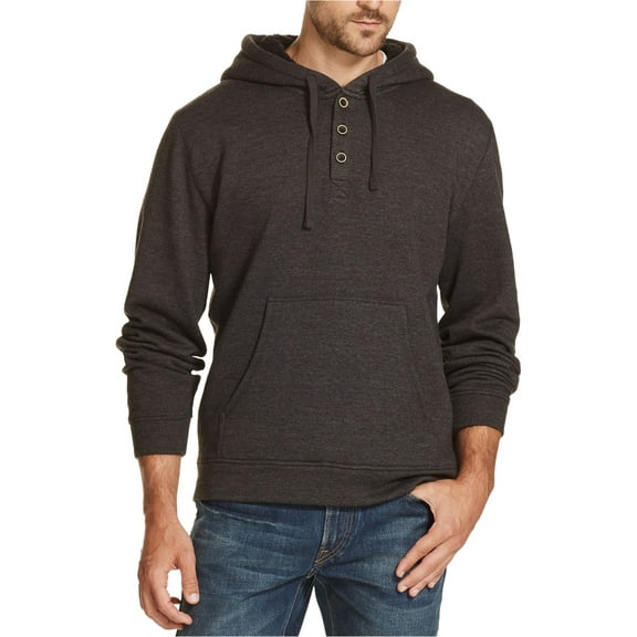 Weatherproof Mens 1/4 Button Hoodie Sweatshirt, Black, Small