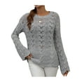 thumbnail image 1 of Txlixc Mujeres Trendy Hollow-Out Tops, Crochet Color sólido Cuello redondo Manga larga Punto Tops con puños acampanados para damas Txlixc  Moda, 1 of 9