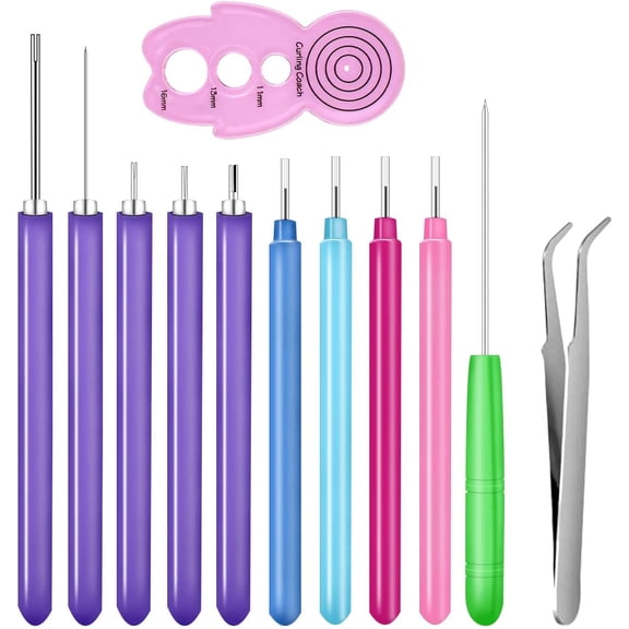 12 Pcs Paper Quilling Slotted Tool Paper Curling Tools Kit Quilling Needle Pen for Art Craft Different Size DIY Paper Cardmaking Project Rolling Multifunction Slotted Quilling Tool Set Handmade Tools