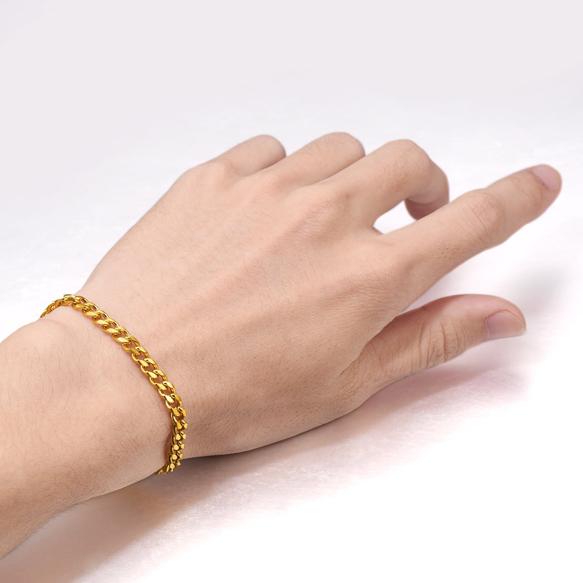 Amazon.com: Mens 18K Gold Bracelets 7mm 21CM Gold Plated Thick Wrsit Chain  Boy Bangle: Clothing, Shoes & Jewelry