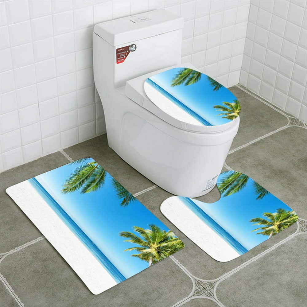 CHAPLLE Palm Trees and Tropical Beach 3 Piece Bathroom Rugs Set Bath