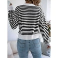 thumbnail image 2 of Womens Long Sleeve Striped Cardigan Sweaters Striped Cropped Button Fall Trendy Open Front Knit Sweater Coats Black XL, 2 of 8