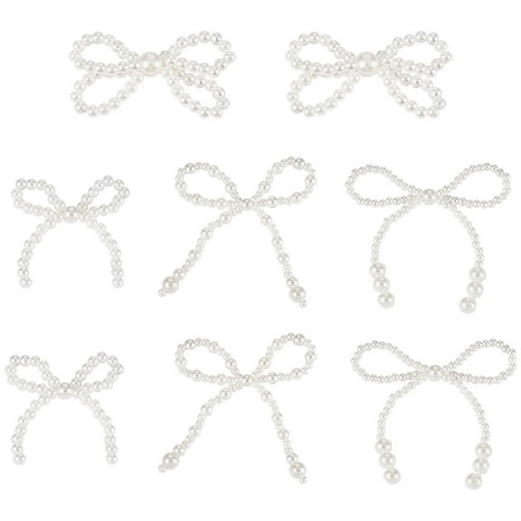 8pcs 4 styles Plastic Imitation Pearl Beaded Bowknot Ornament Accessories White 20~84x52~81x6~8mm 2pcs/style