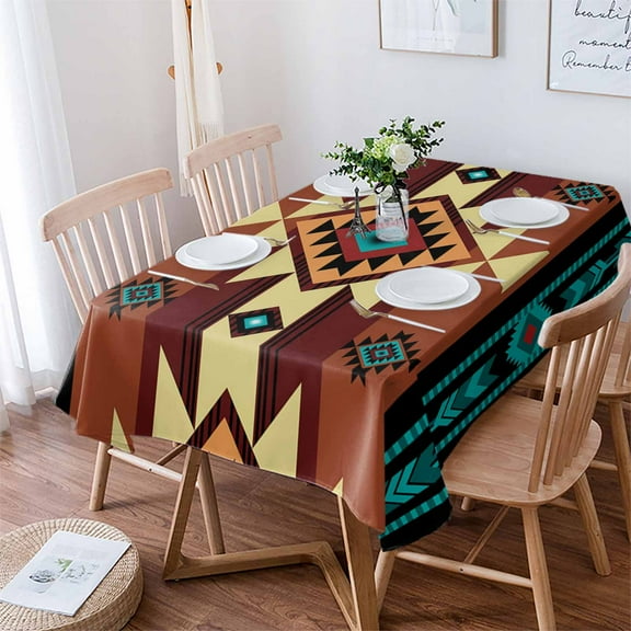 Turquoise Red Tablecloth Rectangle Table Cloth 60x102 , Waterproof Tablecloth Outdoor Table Cloth, Southwest American Native Abstract Pattern Washable Table Cover for Kitchen Dining Party