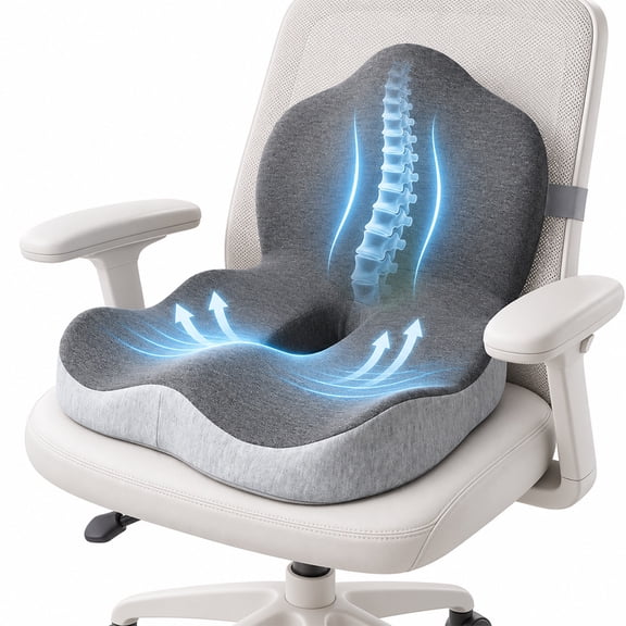 Memory Foam Seat Cushion with Lumbar Support, L-Shaped Ergonomic Chair Pad for Office Chair & Car Seat