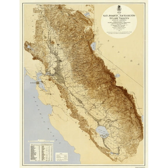 Historic City Map - San Joaquin Tulare Valleys California - US War Dept 1873 - Vintage Wall Art