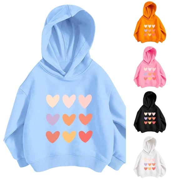 WAYUTE Sweatshirts for Girls Multicolor Heart Graphic Hoodies Long Sleeve Hooded Sweatshirt for Kids Child Fashion Versatile Casual Streetwear,Blue,Size 9-10 Y