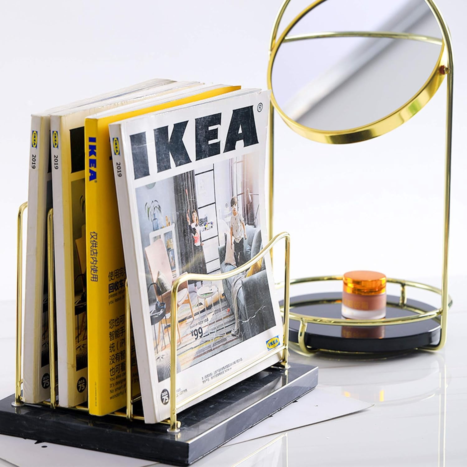 Real Marble File Holder - Marble Desk Accessories - Modern Marble Mail Organizer - Gold Mail Holder & Letter Tray (Black + Gold)