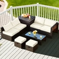 thumbnail image 3 of Gymax 8PCS Patio Rattan PE Wicker Conversation Set All-Weather Furniture Set w/ Cushions Off White, 3 of 8