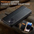 thumbnail image 4 of Wallet Case For iPhone 13 Mini, Luxury Premium Leather Flip Strong Magnetic Closure [Kickstand][RFID Blocking][Card Holder Slots] Retro Shockproof Phone Cover For iPhone 13 Mini, Black, 4 of 7