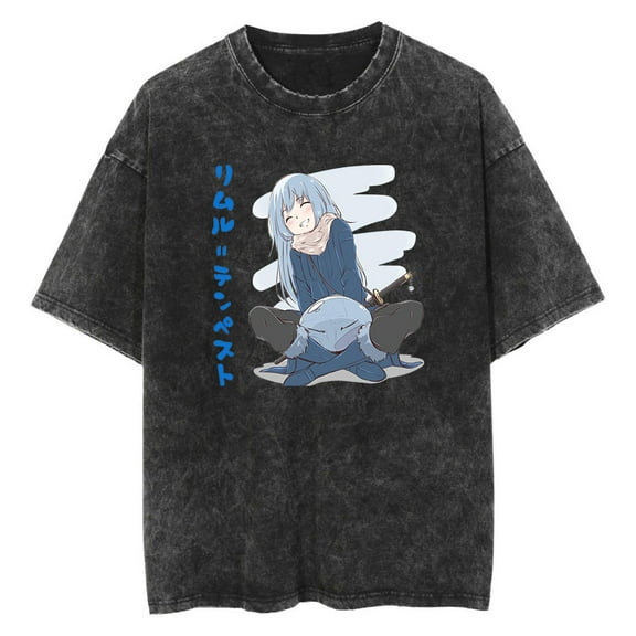 Anime That Time I Got Reincarnated as a Slime Washed Vintage T-Shirt Merch Casual Short Sleeved T Shirt Unisex TShirt