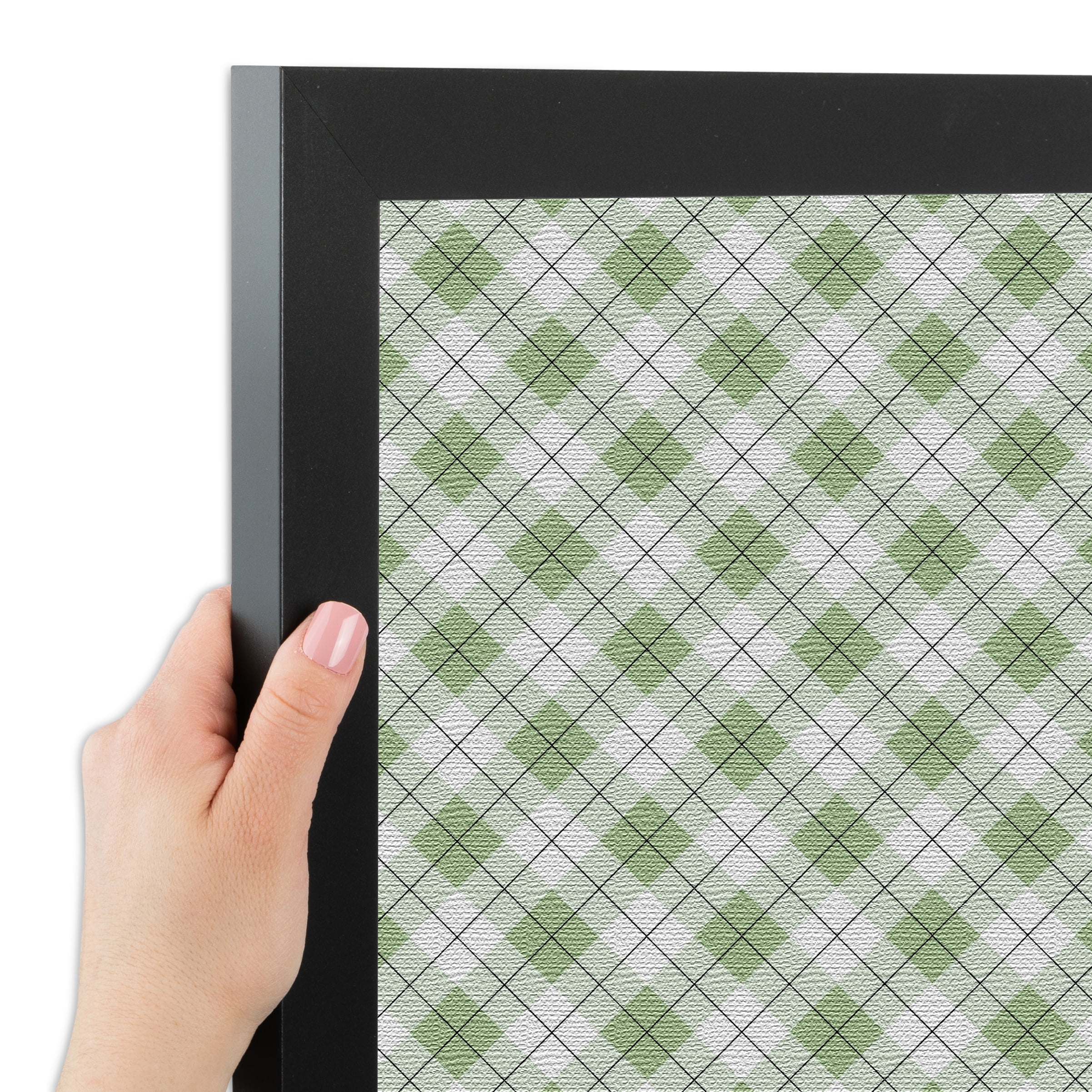 PinPix ArtToFrames 18x15 Custom Cork Bulletin Board Argyle Lime Green   Poster Board Has a Fabric Style Canvas Finish, Framed in Satin Black (PinPix-641)