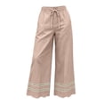 thumbnail image 4 of Tqcoqu Women's Wide Leg Cropped Pants,Eyelet Embroidered Hem Drawstring Elastic Waist Trendy Loose Pants,Khaki Women's S-XXL, 4 of 6