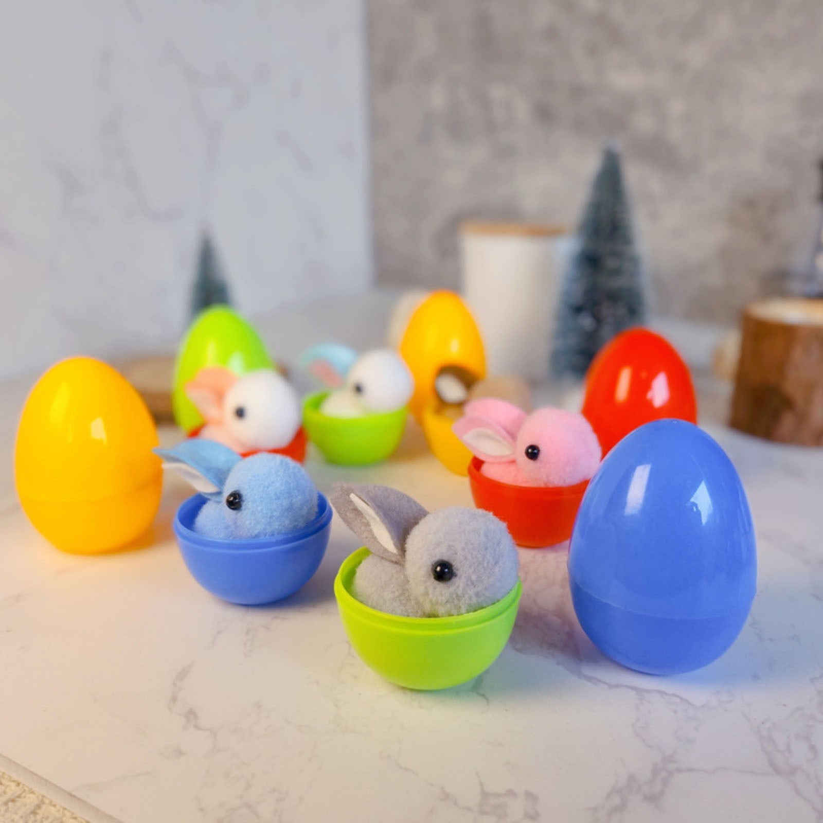 RuWeoMaa 32 Pack Easter Eggs Filled Plush Animal Filled Eggs,Filled Easter Eggs with Plush Bunny Toys, Mini Colorful Bunny Filled for Kids Toddler Teens Easter Basket Stuffers Easter Party Favors