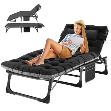 NAIZEA Folding Camping Cot, Portable Folding Lounge Chair, with Mattress and Pillow, Adjustable in Four Positions