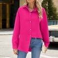 thumbnail image 2 of ATOYSOY Solid Color Tops Outwear Fall Trendy Casual Cotton Linen Loose Waffle Shirts for Women Turn Down Collar Button Pullovers Long Sleeve Tees Pink M, 2 of 8