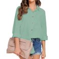 thumbnail image 3 of Camisa HOTOUCH de lino con botones para mujer, manga larga, verde, talla M, 3 of 5