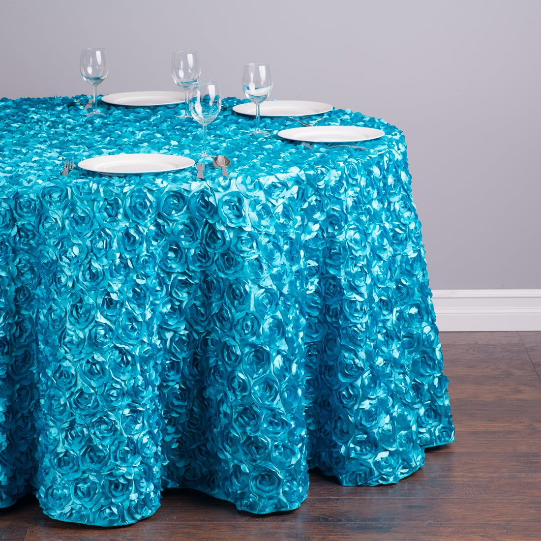 118 in. Round Rosette Satin Tablecloth Turquoise - Walmart.com ...