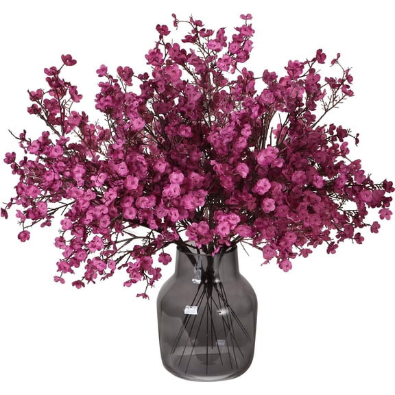 Babys Breath Fabric Cloth Artificial Flowers Bulk Faux Gypsophila Bouquet Real Touch Silk Floral Arrangement for fall artificial flower Centerpiece Home Fireplace Table Decor (Silk Purple Vase)