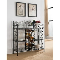 TYUIOP - Metal Console Table Wine Rack, Liquor Bar Cabinet with Glass Holder, Sofa Table with Storage Shelves for Bar, Buffet, Living Room Black