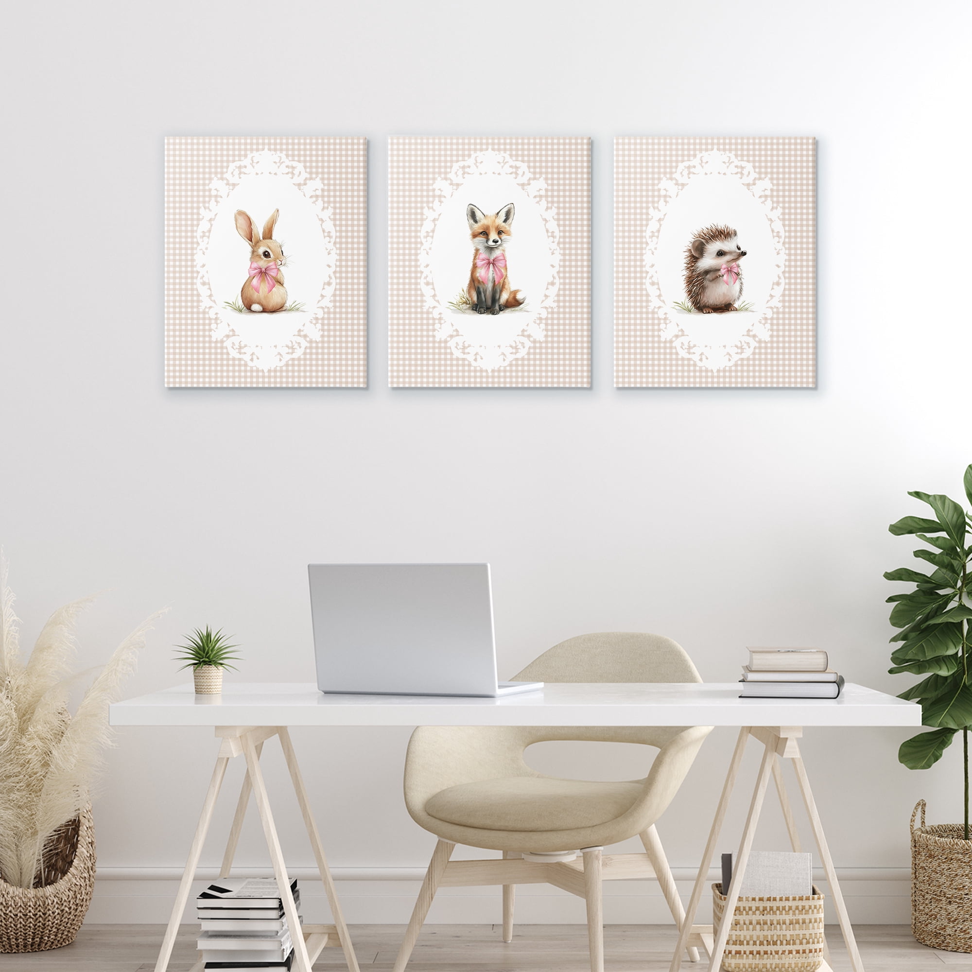 Stupell Industries Vintage Baby Bow Animals 3 Piece Canvas Wall Art Set, design by Christine Simpson Art