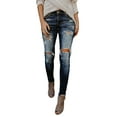 thumbnail image 2 of Pntutb - Pantalones vaqueros de cintura alta para mujer, con agujeros, ajustados, elásticos, hasta la pantorrilla Pntutb Pntutb-3415, 2 of 9