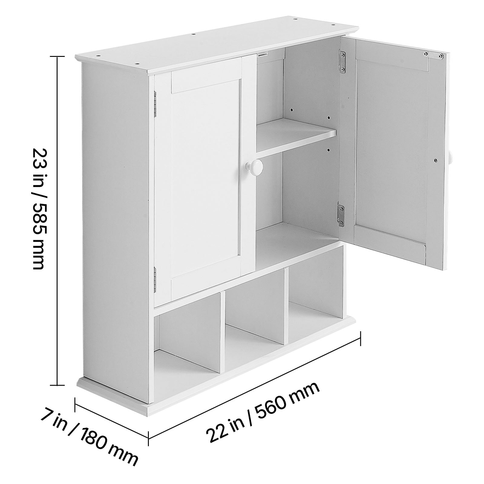 KFFKFF Bathroom Wall Cabinet with 2 Doors and Adjustable Shelf, Wall-Mounted Storage Organizer for Toiletries, Laundry Supplies, or Kitchen Essentials, White