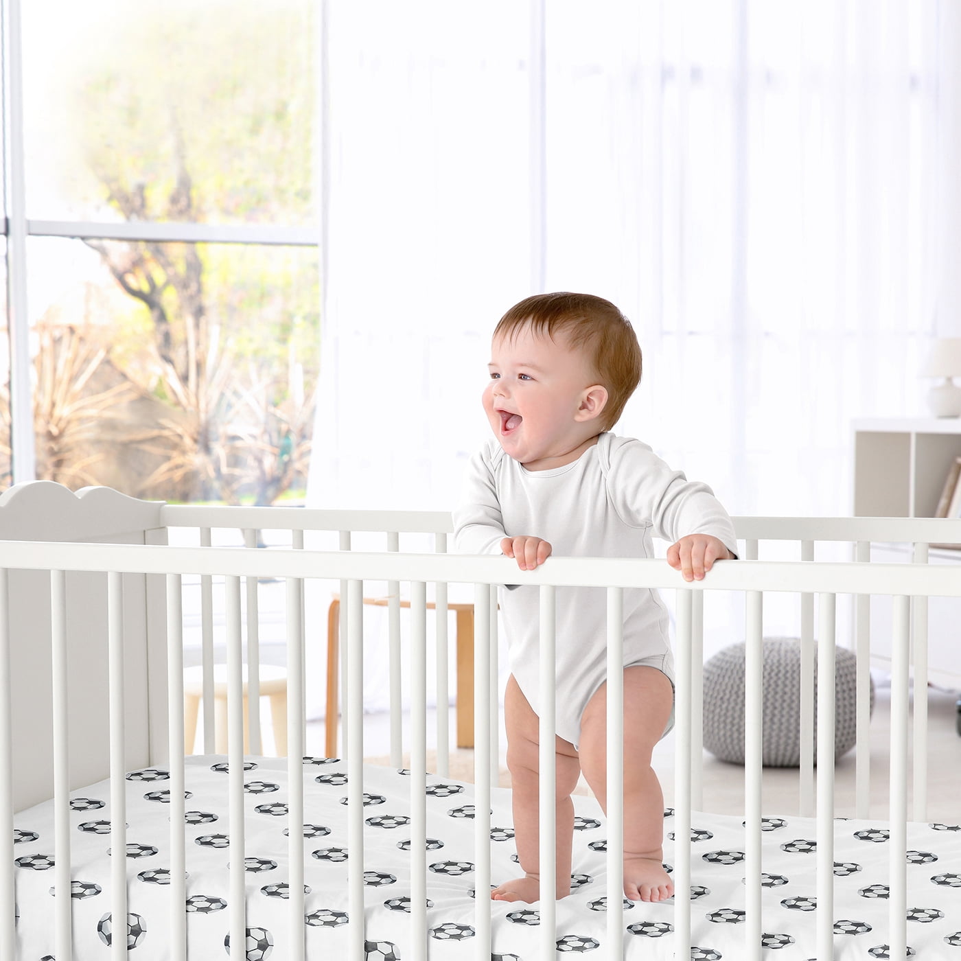 Sweet Jojo Designs Watercolor Sports Theme Black and White Fitted Crib Sheet