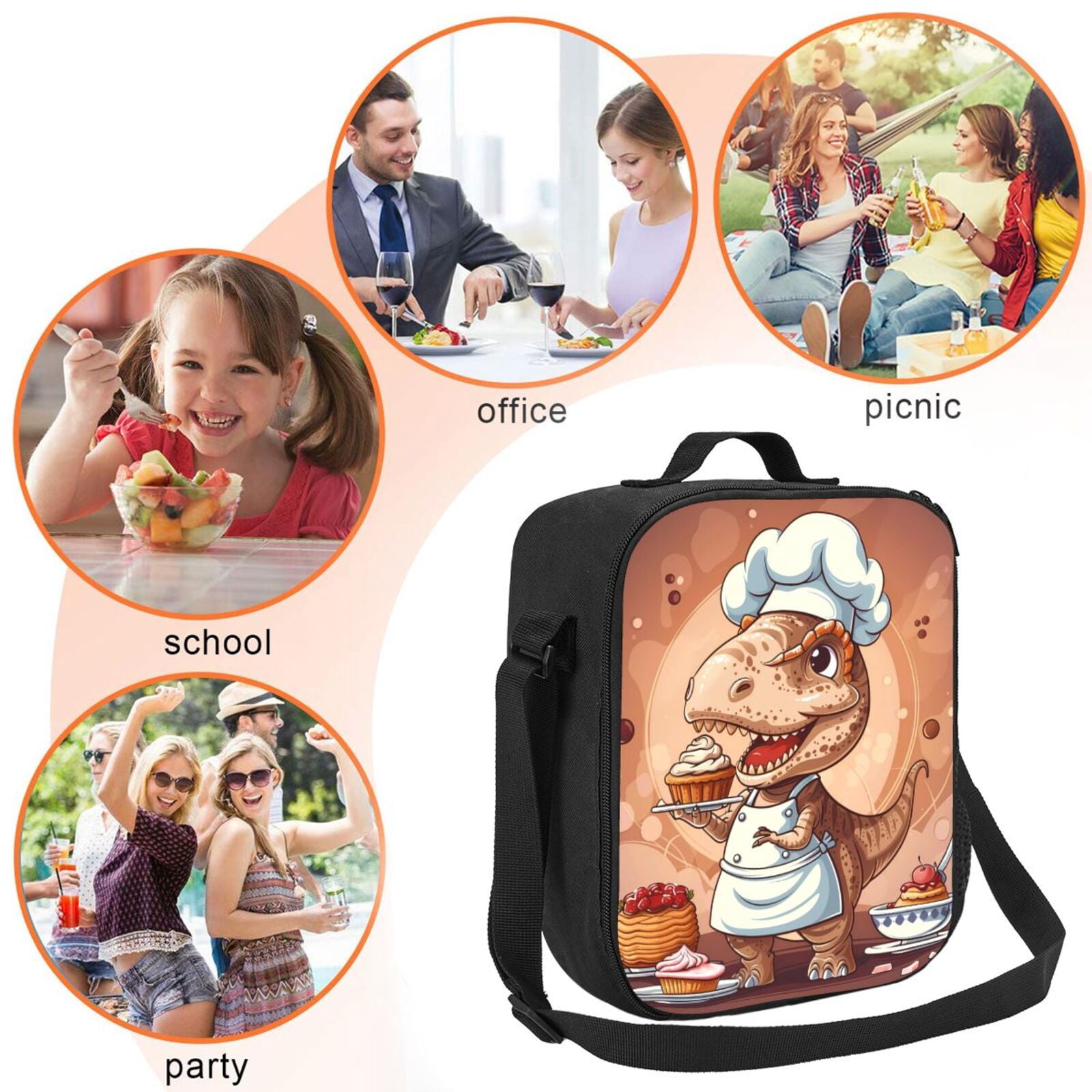 Picia Dinosaur Baking Delight Lunch box Lunch bag for men women Large capacity Lunchbox Reusable Lunch bags Insulated Lunch bag Lunch box cooler
