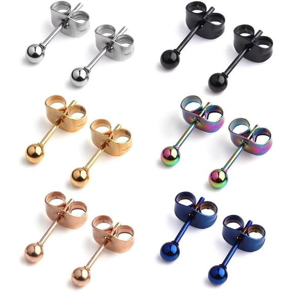 DESIGNICE 20G Mix Color Stainless Steel Ball Clear Cz Stud Earrings for Men Women Round 3-8Mm 6-12Pairs