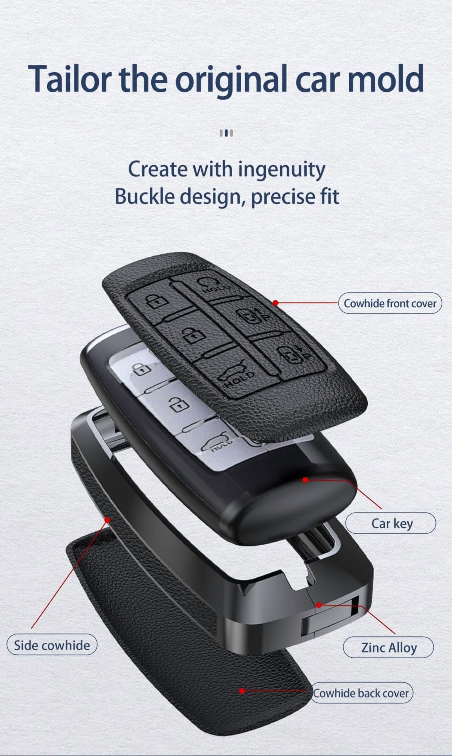 Leather Key Fob Case Cover Fit for Hyundai Genesis G70 G80 G90 GV70 GV80 GV90 Keyless Entry Metal Remote Key Cover 6 buttons