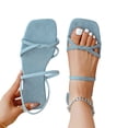 thumbnail image 2 of Domuza Strappy Sandals for Women Square Toe Dressy Summer Cute Vacation Ankle Strap Slip on Sandal Shoes Light Blue 9（EU-42）, 2 of 4