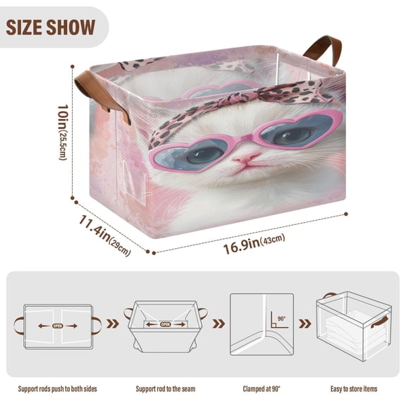 BZSMCE Collapsible Fabric Cube Storage Bins Cute White Cat Design Pattern Storage Box