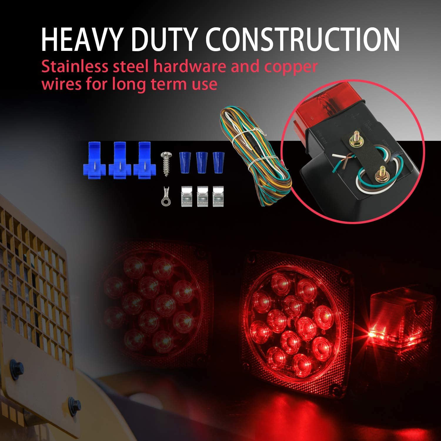DOT Compliant for All Outdoor terrains Marine Boat Trailer Wellmax 12V LED Trailer Lights Kit Submersible Tail Lights for: RV Over 80 inches 