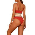 thumbnail image 3 of Conjuntos de bikini de dos piezas de talle alto con canalé para mujer, traje de baño con tirantes ajustables, rojo, talla X-Large, 3 of 5