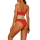 thumbnail image 3 of Conjuntos de bikini de dos piezas de talle alto con canalé para mujer, traje de baño con tirantes ajustables, rojo, talla X-Large, 3 of 5