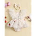 thumbnail image 4 of Musuos Baby Girls Summer Romper Dress 3M 6M 12M 18M Flying Sleeve Strawberry Embroidery Bodysuit with Headband Cute 2Piece Set, 4 of 10