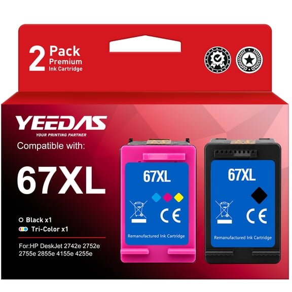 67XL Ink Cartridges Bundle Replacement Compatible for HP 67 67XL Ink DeskJet 2742e 2752e 2755e 2855e 4155e 4255e Printer(Black & Tri-color)