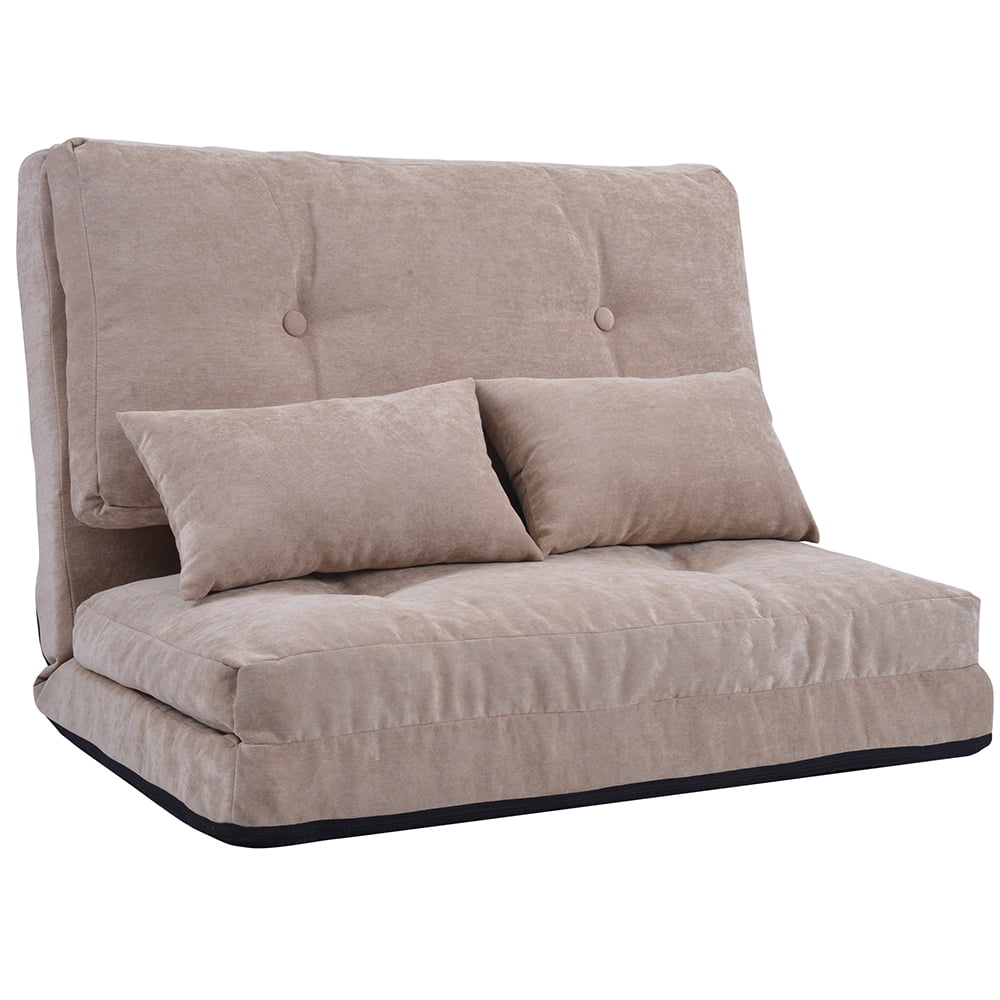 Kepooman Adjustable Folding Lounge Futon Sofa with Two Pillows for Floor, Beige Kepooman Adjustable Folding Lounge Futon Sofa with Two Pillows for Floor, Beige