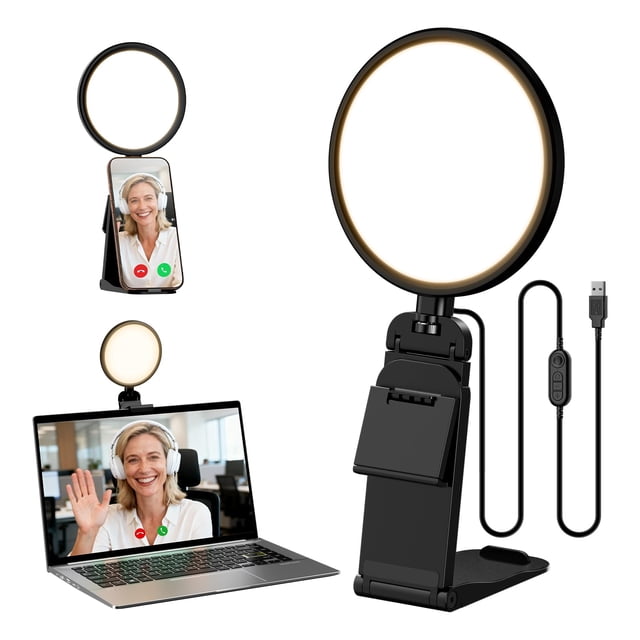 Aro de luz para computadora LitONES de 5" con tecnología de cuidado ocular y USB, 50 modos